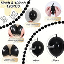 Black Linking Balloons, 120PCS Linked Balloon with Tail for Balloon Wall Arch and Chains, Quick Linkable Balloons for Wedding Birthday Baby Shower Engagement Graduation Party Decorations (6+10inch) by CozyNest Decor