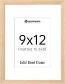upsimples 9x12 Frame, Natural Solid Wooden Picture Frames, Display 6x8 with Mat or 9 x 12 Without Mat, Wall or Tabletop, 1 Pack, Natural by CozyNest Decor