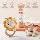 Youuys Wooden Baby Rattle Set (3pcs) - Crochet Rattle Rain Stick Teething Toys, Wooden Montessori Toy for Newborn Infant Baby Rattles Set Toys 3-6-12 Months(Lion) by TinyTreasures Baby Boutique