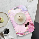 Serving Trays with Handles, 14.5 x 9.8 inch Rectangular Plastic Tray for Restaurant, Kitchen, Painting of Pink and Gold Marble by CozyNest Decor