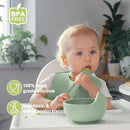 Silicone Baby Feeding Set | Baby Led Weaning Supplies Includes Suction Bowls and Divided Plates, Adjustable Bib, Baby Utensils Spoons and Forks,Cup | Baby Feeding Essentials (Light Green) by TinyTreasures Baby Boutique