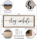 Stay Awhile Sign Wall Decor 40"X15" Large Solid Wood Frame For Hallway Living Room Entryway Farmhouse Wall Art Lets Stay Family Home Rustic Hanging Decoration (Wood) by CozyNest Decor