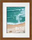IBUYKE 8x10 Picture Frame,Solid Oak Wood 8x10 Photo Frame with Mat to 5x7,10x8 Picture Frames With Tempered Glass,Tabletop or Wall Mount Display,Home Decor,Walnut Oak 8 x 10 Frame,UWPF0810H by CozyNest Decor
