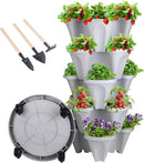 DUNCHATY Stackable Planter, Vertical Garden Planter with Wheels and Garden Tools, Strawberry Planter Indoor/Outdoor 5 Tier Herb Planter Pots for Growing Vegetables and Succulents,Gray by GreenHaven Gardens