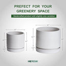 6 + 8 Inch Plant Pots, Ceramic Planter Pot with Drainage Hole & Saucer, Indoor/Outdoor Cylinder Round Planter Pot, Matte White by CozyNest Decor