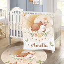 Personalized Baby Crib Bedding Set - Custom Name Fox Pattern 3 Pcs Set - Soft Blanket with Double Layer Dotted Backing, Fitted Sheet, Room Rug for Newborns Boys Girls Shower Gift by TinyTreasures Baby Boutique
