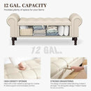 51" Storage Ottoman Bench for Bedroom, Full Queen Storage Bench with Button, Upholstered Bedroom Bench with Rolled Arms for Living Room, Storage Room, Entryway, Beige+Brown Legs by CozyNest Decor