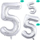 GOER Silver Foil Balloons Number 5,Huge Number Balloons for 5th 55th Birthday Party Supplies Anniversary Decorations(3 pcs,42 inch,32 inc,16inch) by TinyTreasures Baby Boutique