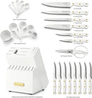McCook® Knife Sets, White High Carbon Stainless Steel Kitchen Knife Sets with with Built-in Sharpener by CozyNest Decor