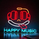 Headphone Neon Sign Dimmable Led Happy Music Neon Light for Wall Decor USB Cute Headset Figure Neon Light Sign for Music Studio Bar Live Music Party Bedroom by CozyNest Decor