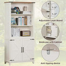 70in Tall Bookshelf 5 Tier Bookcase with Barn Doors and Storage Cabinet, White Farmhouse Book Shelf with Adjustable Shelves, Wood Freestanding Display Bookshelves for Bedroom, Kitchen (3PCS) by CozyNest Decor