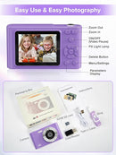 Digital Camera, Kids Camera1080P, Vlog Camera with 64GB Card, 16X Zoom Anti Shake, Card Reader, 44MP Compact Portable Small Point Shoot Digicam Gift for Kid Student Children Teen Girl Boy(Pruple) by TinyTreasures Baby Boutique