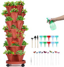 Vertical Planter, 7 Tier Stackable Strawberry Planter with Garden Tool Set, Movable Indoor/Outdoor Garden Herb Pot for Growing Vegetables and Succulents, Red by CozyNest Decor