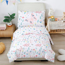 PERFEMET 5 Pieces Girls Bed in A Bag Full Size Reversible Pink Flowers Butterfly Comforter Set with Sheet Soft Lightweight Botanical Floral Bedding Set for Kids Teen(White, Full) by TinyTreasures Baby Boutique