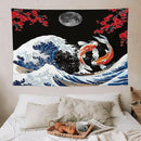 Houselerax Japanese Koi Fish Tapestry, Yin Yang Big Wave Red Cherry Blossom Tapestries Wall Hanging for Bedroom Living Room Office Decor 60"x40" by CozyNest Decor