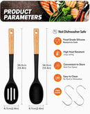 Silicone Cooking Spoons, Great for Scooping Sides and Serving Hearty Stews, BPA-Free Matte Silicone, Wooden Handle Serving Spoon for Nonstick Cooking Surfaces (Black) by CozyNest Decor