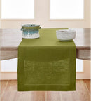 Solino Home Linen Avocado Green Hemstitch Table Runner 48 Inches - 100% Pure Linen Small Table Runner 14 x 48 Inch Ideal for Dresser and Coffee Tables - Classic Hemstitch - Fall, Autumn, Thanksgiving by CozyNest Decor