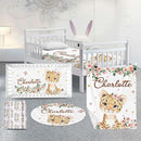 Custom Nursery Crib Bedding Set: Personalized Name 4 Piece Floral Leopard Design Baby Crib Sets for Girls - Toddler Double Layer Blanket Set, Comfortable Crib Bed Sheets for Baby Toddlers by TinyTreasures Baby Boutique