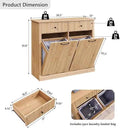 Modern Double Tilt-Out Trash Cabinet, 20 Gallon Fluted Laundry Hamper Cabinet with 2 Drawers, Wooden Hidden Garbage Can Cabinet with Storage Basket for Kitchen & Living Room, Natural Oak by CozyNest Decor