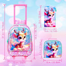 Girls Rolling Backpack, Cute Deer Roller Wheels Kids Bookbag - Wheeled Elementary School Bag - 3PCS Deer by TinyTreasures Baby Boutique