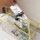 Glass Wedding Card Box with Slot, 12.6 inch Large Clear Card Box Gold Brass Gift Card Storage Box with Lock for Wedding Receptions, Baby Shower, Birthday Party, Bridal Shower