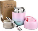 17 oz Insulated Lunch Containers Hot Food Jar, Wide Mouth Lunch Thermo for Kids Adults, Vacuum Stainless Steel Lunch Box With Handle Folding Spoon for School, Office (Blue-Pink) by TinyTreasures Baby Boutique