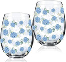 Sliner 2 Pack 17oz Hydrangea Stemless Wine Glasses Spring Summer Floral Drinking Glasses Hydrangea Tumbler Cups for Spring Summer Parties Supplies Birthday Gift by CozyNest Decor