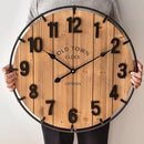 Large Old Town Farmhouse Wall Clock 24 Inch Rustic Antique Wood with Metal Circle and Large Numerals Silent Battery Operated Wall Clock for Office Kitchen Bedroom Living Room by CozyNest Decor