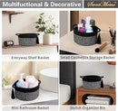 Small Gift Basket Empty to Fill – SweetMemo Mini Woven Rope Organizer Baskets for Gifting, Baby Shower, Desk, Bathroom, Shelves – Decorative Soft Bin with Gift Bag & Ribbon – Black Grey by CozyNest Decor