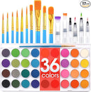 AROIC 36 Colors Watercolor Paint Set, Watercolor Pan Set with 10 Nylon Brushes and 6 Refillable Water Brushes. Perfect for Adults, Children and Beginner Artists. by TinyTreasures Baby Boutique
