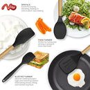 Silicone Cooking Utensils Set - 446°F Heat Resistant Silicone Kitchen Utensils for Cooking,Kitchen Utensil Spatula Set w Wooden Handles and Holder, BPA FREE Gadgets for Non-Stick Cookware (Black) by CozyNest Decor