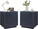 JXQTLINGMU 22" Modern Nightstand Set of 2 with Charging Station, Large Push-to-Open End Table, Wood Bedside Table, Curved Profile, Handleless 3 Drawer Night Stand for Bedroom, Living Room, Black by CozyNest Decor