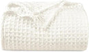 PHF Ultra Soft Waffle Weave Blanket Queen Size 90"x 90"- Washed Lightweight Breathable Cozy Woven Blanket for Bed - Aesthetic Decor for Couch Bedding Sofa Home Car - Coconut White by CozyNest Decor