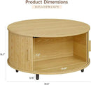 Round Coffee Table with Storage, 31.5" Modern Coffee Table with 360° Curved Sliding Door, Fluted Wood Accent Coffee Table with Adjustable Footpads, Round Center Table for Living Room, Oak by CozyNest Decor