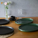 vicrays Ceramic Serving Platter Tray - Extra Large Oval 14.5 Inch Porcelain Dinner Plates Long Serving Dish Set - for Party Restaurant Food Meat Sushi Fish Turkey Platter - Green by CozyNest Decor