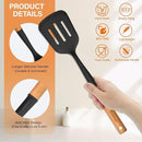 Silicone Cooking Utensils Set, 6 Pack Large Kitchen Utensils Set with Wooden Handle, Heat Resistant Silicone Utensil Spatula Set for Nonstick Cookware, Spatula, Turner, Spoon, Ladle BPA Free (Black) by CozyNest Decor