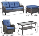 Outdoor Wicker Patio Furniture Set - 6 Piece Rattan Patio Conversation Set with 2 Rocking Swivel Chairs,2 Ottomans,1 Sofa and 1 Coffee Table for Porch Deck Backyard Garden(Brown/Blue) by GreenHaven Gardens