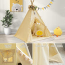 Teepee Tent for Kids with Padded Mat Cotton Canvas Kids Teepee with Pompom for Toddlers Indoor Play Tent for Girls Boys with Stars Lights, Carry Bag, Banner Flag (Cream) by TinyTreasures Baby Boutique