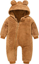 Baby Fleece Jumpsuits Infant Bear Ear Snowsuit Newborn Hooded Romper Warm Coat by TinyTreasures Baby Boutique