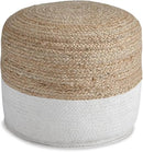Signature Design by Ashley Sweed Valley Jute & Cotton Pouf, 19 x 19 Inches, Beige & White by CozyNest Decor