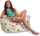 Posh Creations Structured Comfy Bean Bag Chair for Gaming, Reading, and Watching TV, Malibu Lounge, Canvas - Forest Critters on White by TinyTreasures Baby Boutique
