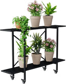Zhongma 2 Tier Metal Sturdy Narrow Plant Stand with Wheels, Plant Stand Indoor and Outdoor, L45.67 x W10.3 x H29.9 inch, 440 LBS Capacity & Heavy Duty Construction. by GreenHaven Gardens