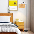 Floor Lamp for Living Room Bedroom Farmhouse Arc Rattan Boho Standing Lamp with Remote Dimmable Black Wicker Bamboo Lamp Shade Floor Light Adjustable Tall Lamp Industrial Floor Lamps Bohemian by CozyNest Decor
