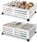 Under Bed Storage Containers With Wheels - 2 Pcs Bamboo Wood Rolling Underbed Shoe Storage Bins With Dust Bags for Clothes Blankets, Duvet Covers Snacks Toys (White) by CozyNest Decor