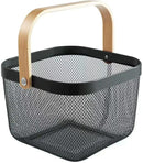 Metal Mesh Steel Basket, Storage Organizer Basket Multi-functional Hanging Kitchen Baskets Fruit Basket Bin with Bamboo Handle for Kitchen Bathroom Picnic Shopping Decor Cabinet Home, Black by GreenHaven Gardens