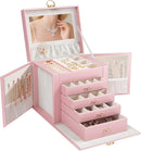 5-Layer Jewelry Box with 4 Drawers, Huge Portable Jewelry Organizer with Lock and Mirror for Women, for Necklace Ring Earring Bracelet Storage, Lockable Jewelry Case, Pink by TinyTreasures Baby Boutique