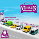 Tub Works® Vehicles™ Bath Cars Mold Free Bath Toys, 6 Pack | Sealed, No Hole Bath Toys Design Keeps Moisture Out | Soft, Squeezable & Float on Water | Fun Baby & Toddler Bath Toys | City Car Bath Toys by TinyTreasures Baby Boutique