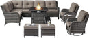 Outdoor Sectional Furniture Sofa Set with Propane Fire Pit Table, Wicker Patio Conversation Set with 2 Swivel Rocker Glider Chairs Grey Cushion Perfect for Backyard Casual Gathering by GreenHaven Gardens