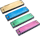 4PCS Key of C 10 Hole 10 Tones Titanium Color Harmonica with Case for Beginner Students Kids（Gold, Purple, Green, Blue） by TinyTreasures Baby Boutique