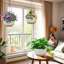 2 Pack Hanging Planters for Indoor Outdoor Plants, 12 Inch Self Watering Hanging Pot with Drainage Holes and Saucer, Plastic Plant Pots, Green Brown Flower Pots for Kitchen, Balcony, Garden by CozyNest Decor